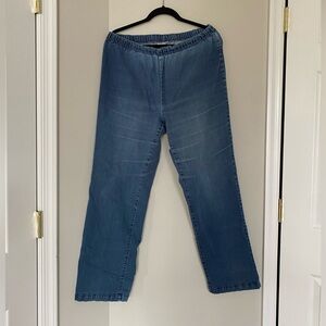 WOMAN WITHIN PLUS SIZE MEDIUM WASH HIGH RISE WIDE LEG ELASTIC WAIST STRETCH JEAN